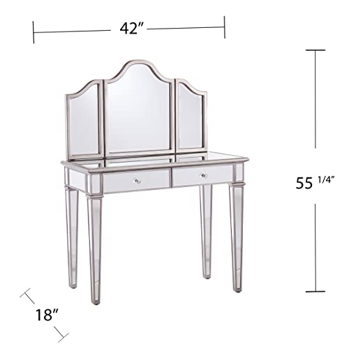 Kalla Mirrored Vanity Set with Storage - 2 Piece - Silver - Transitional Design - Ideal for Bathroom, Master Suite (HZ7581)