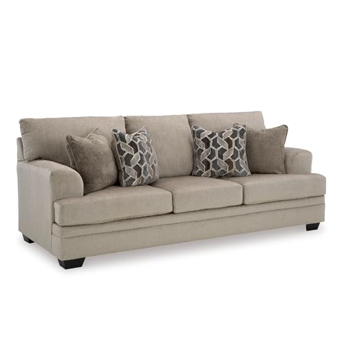Signature Design by Ashley Stonemeade Sofa Couch, No Assembly Required Standard 3 Seater, Taupe Chenille with Reversible Cushions, Casual Living Room Seating, 92 Inch