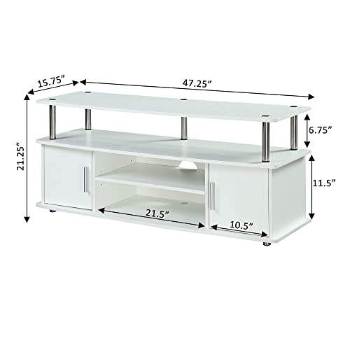 Designs2Go Monterey TV Stand 47.25" - Family Room Entertainment Center with Storage Cabinets and Shelves, Modern TV Console for Living Room, Office, White