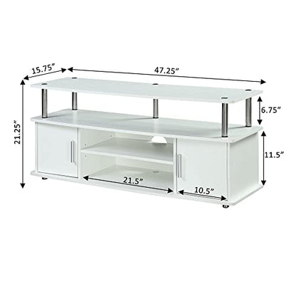 Designs2Go Monterey TV Stand 47.25" - Family Room Entertainment Center with Storage Cabinets and Shelves, Modern TV Console for Living Room, Office, White