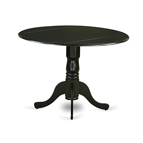 DLCL5-BLK-C 5 Piece Dining Room Table Set Includes a Round Dining Table with Dropleaf and 4 Linen Fabric Upholstered Chairs, 42x42 Inch, Black