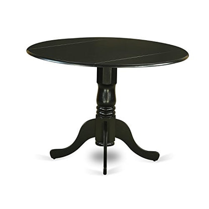 DLCL5-BLK-C 5 Piece Dining Room Table Set Includes a Round Dining Table with Dropleaf and 4 Linen Fabric Upholstered Chairs, 42x42 Inch, Black
