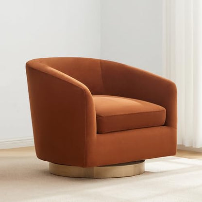 CHITA Swivel Accent Chair, Fully Assembled Velvet Barrel Armchair with FSC Certified Upholstered for Living Room, Bedroom and Office, Burnt Orange