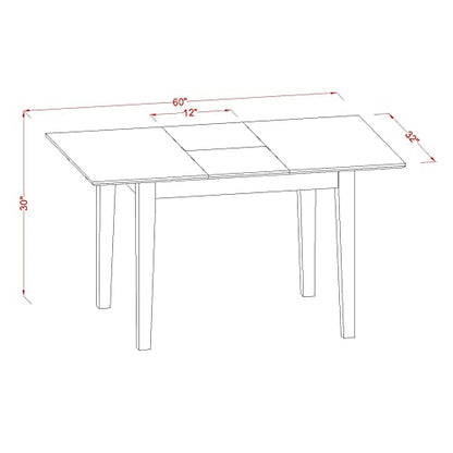 PST-SBR-T Picasso Dining Table - a Rectangle Wooden Table Top with Butterfly Leaf, 32x60 Inch, Saddle Brown
