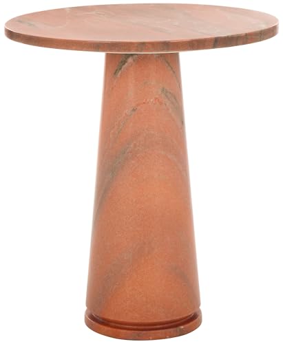 SAFAVIEH Furniture - Valentia Tall Marble Accent Table - Coral - Marble Top - Glam Stone Pedestal Design - Ideal for Living Room, Entryway, Dining Room, 20.5" W x 20.5" D x 23.5" H (SFV9703H)