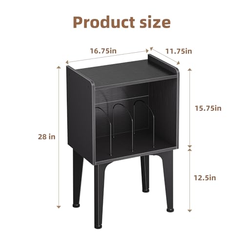 Record Player Stand, Vinyl Record Storage Table, Small Space Record Player Organizer Shelf, Turntable Stand Holds up to 100 Albums, for Bedroom Living Room, Black