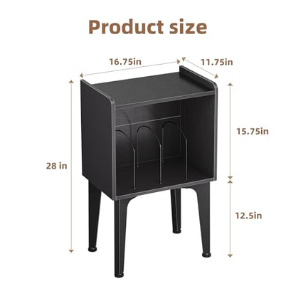 Record Player Stand, Vinyl Record Storage Table, Small Space Record Player Organizer Shelf, Turntable Stand Holds up to 100 Albums, for Bedroom Living Room, Black