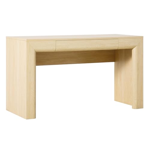 Amira Modern MDF Waterfall Writing Desk with a Built-in Storage Drawer, 52 Inch, Light Ash