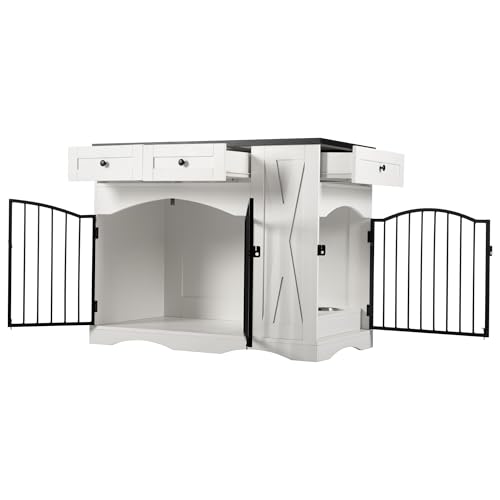 Wooden Dogs Kennel Side End Table with Double Doors, Indoor Dog House for Medium, view 7