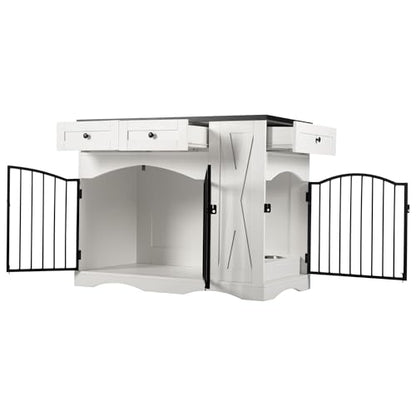 Wooden Dogs Kennel Side End Table with Double Doors, Indoor Dog House for Medium, view 7