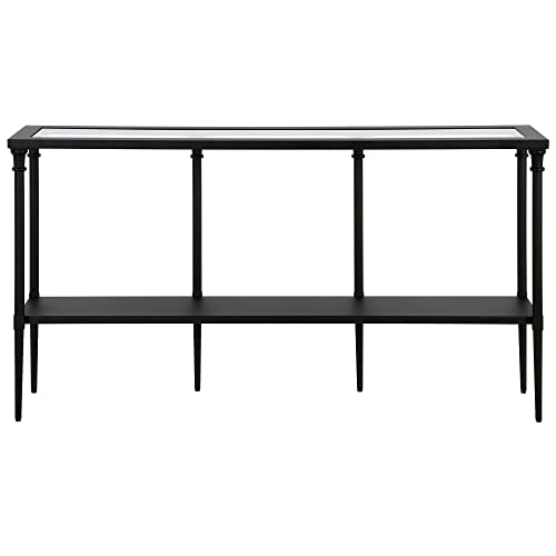 Nellie 55'' Wide Rectangular Console Table with Metal Shelf in Blackened Bronze | Two-tier design with glass top adds stylish storage and display space to entryways, hallways, living rooms, or behind sofas
