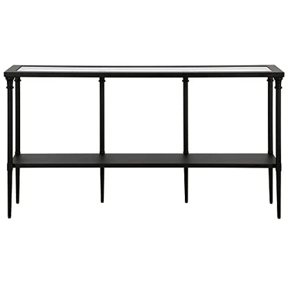 Nellie 55'' Wide Rectangular Console Table with Metal Shelf in Blackened Bronze | Two-tier design with glass top adds stylish storage and display space to entryways, hallways, living rooms, or behind sofas