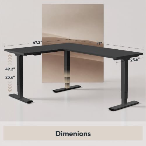 Triple Motor L-Shaped Standing Desk, 330 lbs, 71" x 47", Black, view 3