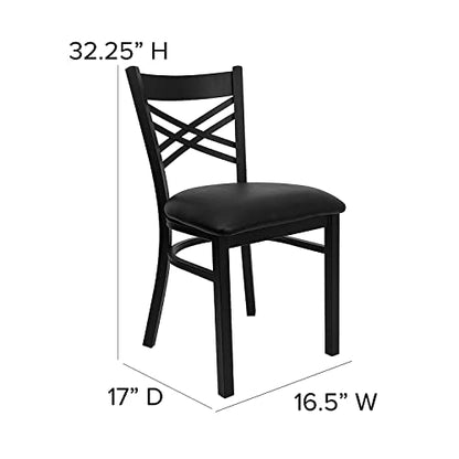 Hercules Series "X" Back Metal Restaurant Chairs, Modern Upholstered Armless Dining Chairs for Restaurants/Kitchens, Set of 2, Black