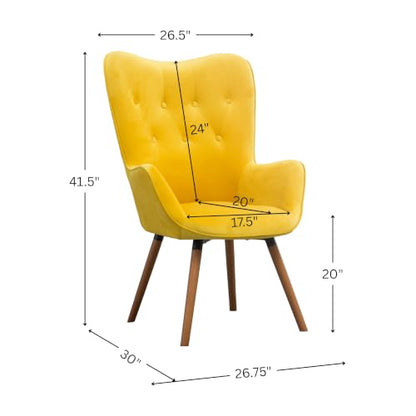 AC155YL Doarnin Silky Velvet Tufted Button Accent Chair, Yellow 30D x 41.5W x 26.8H in
