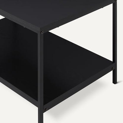 Rectangular Coffee Table with Bottom Shelf, Living Room Centre Table, Easy to Assemble, 19.9" D x 31.5" W x 16.5" H, Black Woodgrain