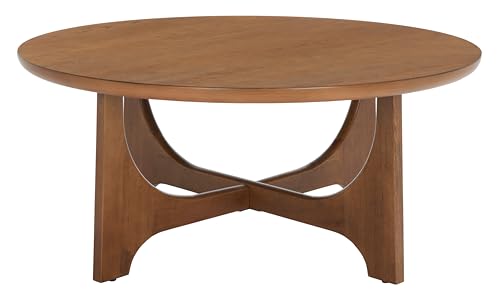 SAFAVIEH Furniture - Sasha Wood Coffee Table - Medium Oak - Wood - Modern Round Design - Ideal for Living Room, Family Room, Lounge, 40"W x 40"D x 17.5"H (SFV2128C)