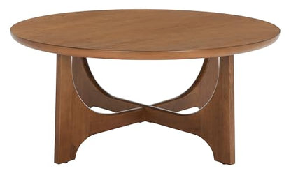 SAFAVIEH Furniture - Sasha Wood Coffee Table - Medium Oak - Wood - Modern Round Design - Ideal for Living Room, Family Room, Lounge, 40"W x 40"D x 17.5"H (SFV2128C)