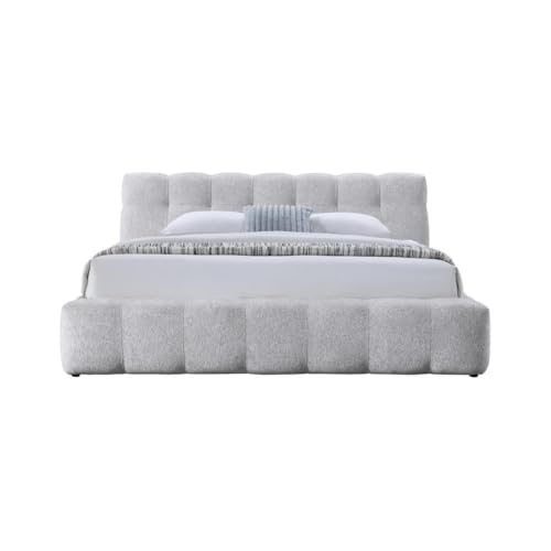 Modern Tufted Upholstered Queen Bed, Gray Chenille Fabric, Plush Headboard and Fully Cushioned Frame, Low-Profile Design with Sturdy Wooden Slats, Rounded Silhouette, Bedroom Furniture
