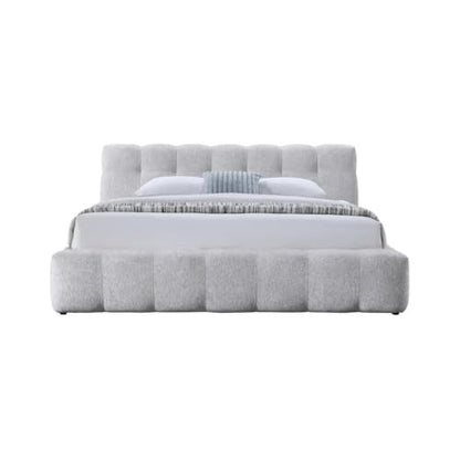 Modern Tufted Upholstered Queen Bed, Gray Chenille Fabric, Plush Headboard and Fully Cushioned Frame, Low-Profile Design with Sturdy Wooden Slats, Rounded Silhouette, Bedroom Furniture