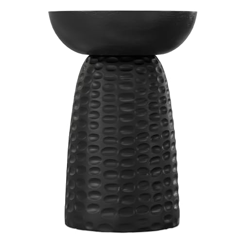 Boyd End Table - 13" Wide x 18" High Solid Mango Wood Round Accent Table in Black, Handcrafted Contemporary Nightstand or Lamp Stand for Living Room, Bedroom, or Office, Assembled