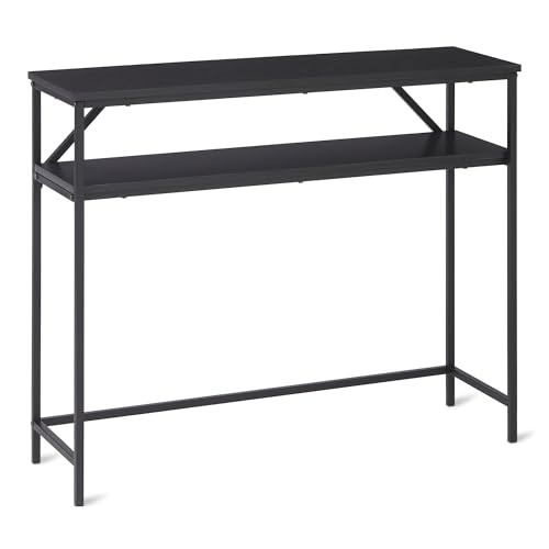Rectangular Console Table with Storage Shelf, Steel Frame, 39x31x11.8 in, Black