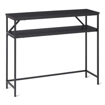 Rectangular Console Table with Storage Shelf, Steel Frame, 39x31x11.8 in, Black
