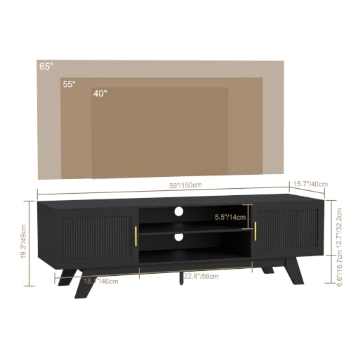 59.5" Fluted TV Stands for 65 Inch TV, Mid Century Modern, view 3