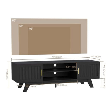 59.5" Fluted TV Stands for 65 Inch TV, Mid Century Modern, view 3