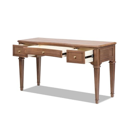 Jennifer Taylor Home JTH Luxe Dauphin 55" 3-Drawer Wood Executive Desk, Natural Brown Wood