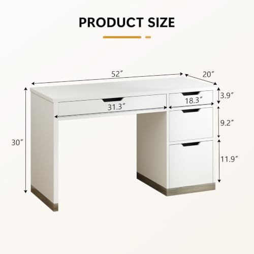 White Desk with 4 Drawers, 52 Inch Computer Desk, view 3