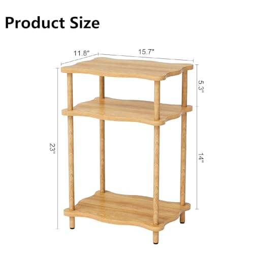 THUMEYE 3-Tier Side Table, 15.7”x11.8”x23” Space-Saving End Table with Solid Wood Legs, Tool-Free Assembly Nightstand for Bedroom Living Room, Burlywood