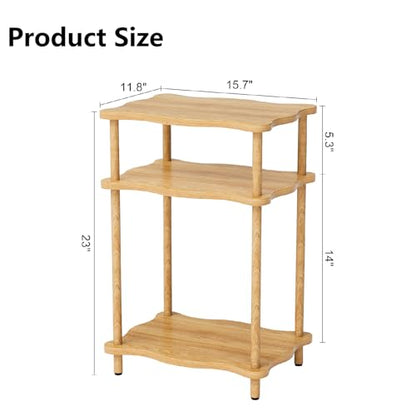 THUMEYE 3-Tier Side Table, 15.7”x11.8”x23” Space-Saving End Table with Solid Wood Legs, Tool-Free Assembly Nightstand for Bedroom Living Room, Burlywood