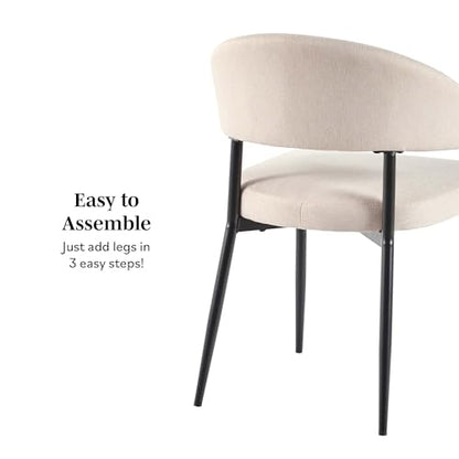 Modern Curved Back Upholstered Dining Chair with High-Performance Woven Upholstery and Powder Coated Steel Base, 2pk, Ivory