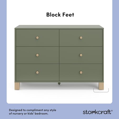 California 6-Drawer Double Dresser, Olive with Driftwood, view 6