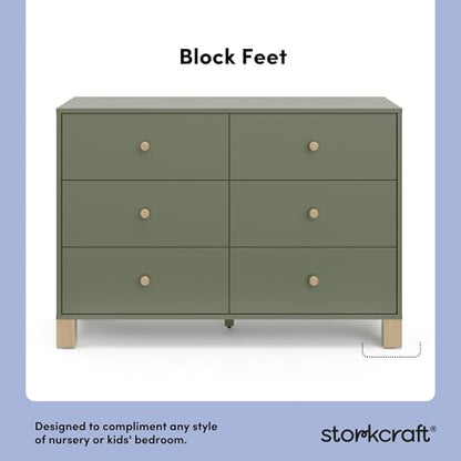 California 6-Drawer Double Dresser, Olive with Driftwood, view 6