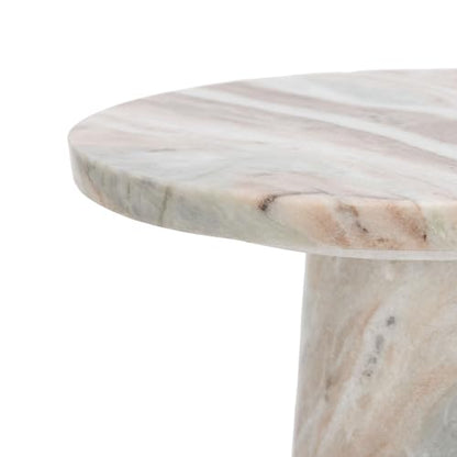 SAFAVIEH Furniture - Valentia Round Marble Accent Table - White & Brown - Marble Top - Glam Stone Pedestal Design - Ideal for Living Room, Bedroom, Entryway, 10"W x 10"D x 17.5"H (SFV9704B)