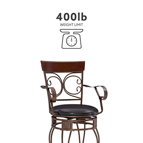 Powell Dayne Big and Tall 24 Seat Height Counterstool with Arms in Dark Bronze Metal with Dark Brown Faux Leather Padded Seat with 360 Swivel
