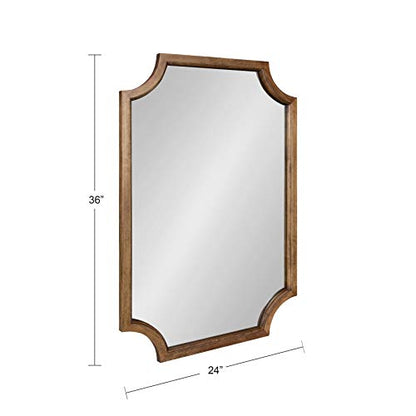 Hogan Farmhouse Wood Framed Wall Mirror, 24 x 36, Rustic Brown, Modern Wall Accent with Scalloped Corners