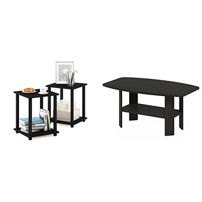 Furinno Simplistic Set of 2 End Table, Americano/Black & Simple Design Coffee Table, Espresso