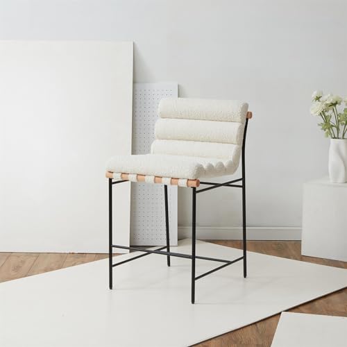 SAFAVIEH Couture Collection Macibella Ivory Boucle/Black Metal Legs Channel Tufted 25-inch Seat Height Counter Stool (Fully Assembled)