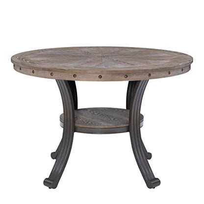 Powell Franklin Pewter Metal and Rustic Wood Table Dining