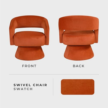 360 Degree Swivel Accent Chair, Modern Comfy Velvet Round Barrel Chair, Open Back, Plush Foam Cushions, Metal Swivel Base for Living Room/Bedroom/Office/Small Spaces, Orange