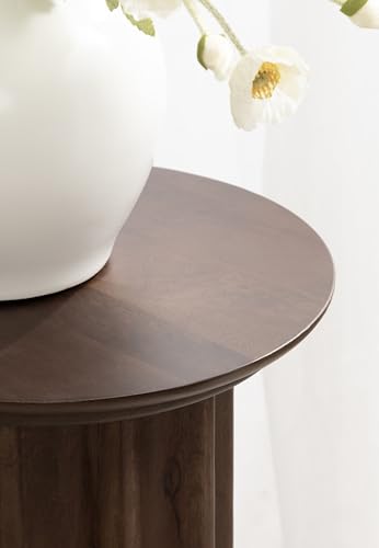 Gierson Modern Wooden Round Side Table; 12 x 12 x 22; Dark Brown; Transitional Scalloped Wood End Table for Use as Bedroom Nightstand or Living Room Accent Table