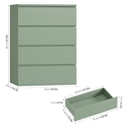 4 Drawer Dresser, Green Dresser Modern Storage Chest of Drawers 23.6L x 15.7W x 31.5H in, Storage Cabinet with 4 Drawers for Home Office, Green