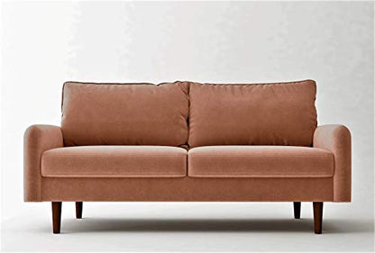 Americus Velvet Upholstered 3 Seater Couch for Living Room, with Luxurious Mid Century Modern Design and Wooden Base, Sofa, Rose