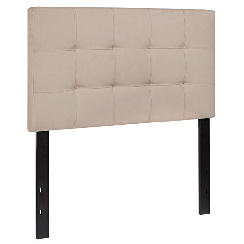Quilted Tufted Upholstered Twin Size Headboard in Beige Fabric