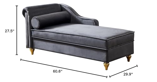 Modern Upholstery Chaise Lounge Chair with Storage Velvet (Grey), view 3