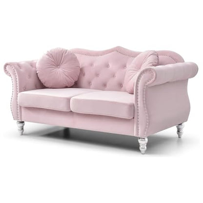 Velvet Loveseat, 68" Wide, Dark Gray - Hollywood Regency Style Sofa Pink