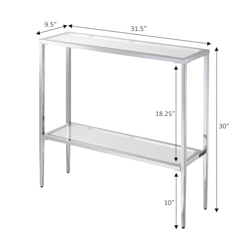 Nadia Chrome Entryway Table 31.5" - Contemporary Modern Sofa Console Table with Storage Shelf, Narrow Minimalist Hall Table for Living Room, Bedroom, Bathroom, Glass/Chrome